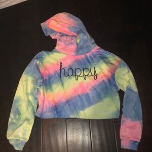 happy cropped tie dye hoodie
